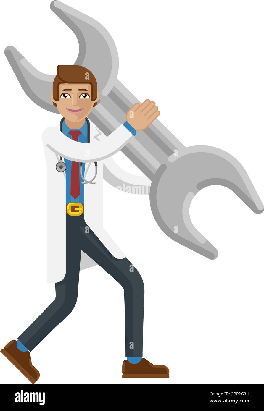 Mascotte di concetto di chiave di chiave di tenuta dell'uomo del medico Illustrazione Vettoriale