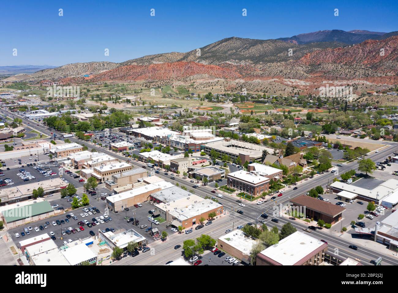 Vista aerea sul centro di Cedar City, Utah Foto Stock