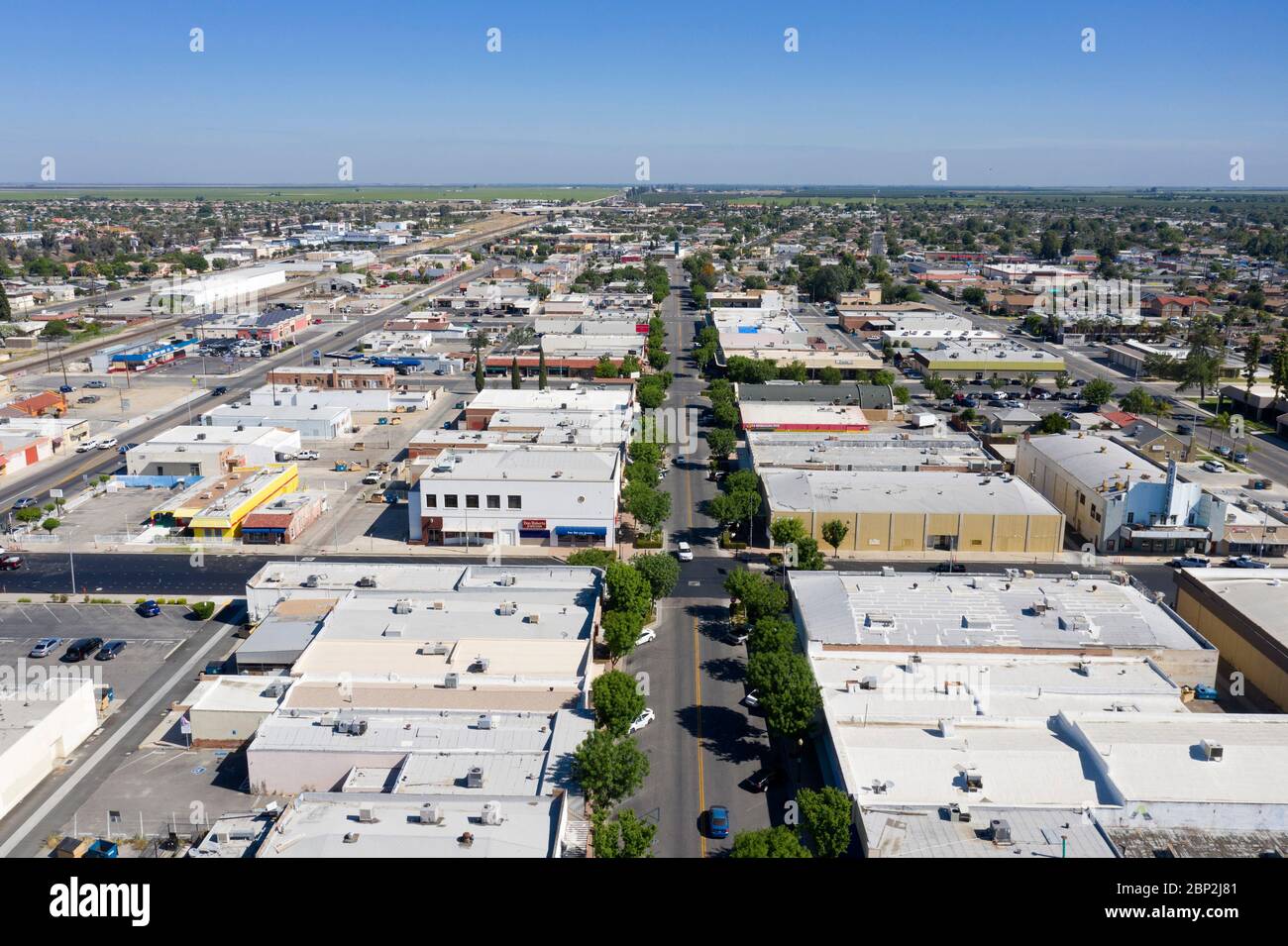 Vista aerea sulla città di Delano, California Foto Stock