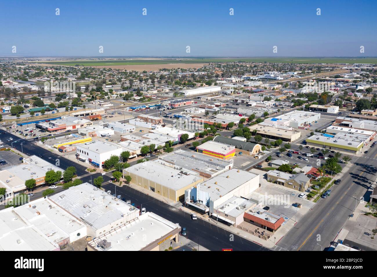 Vista aerea sulla città di Delano, California Foto Stock