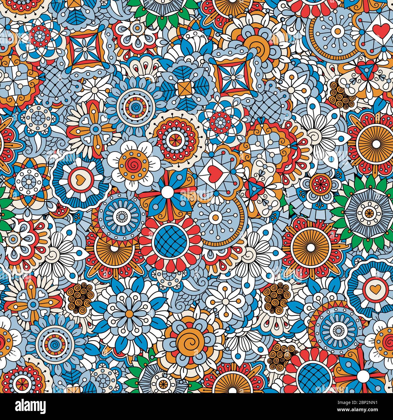 Motivo floreale ornamentale con elementi in stile mandala in colori blu. Illustrazione vettoriale Illustrazione Vettoriale