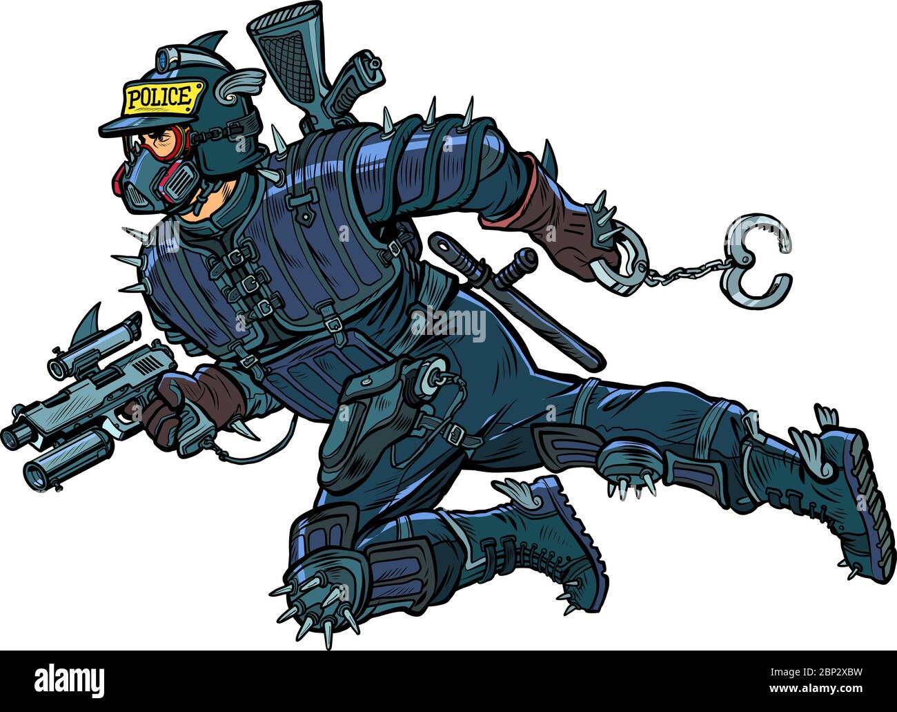 super cop dal futuro, cyberpunk. Polizia Illustrazione Vettoriale