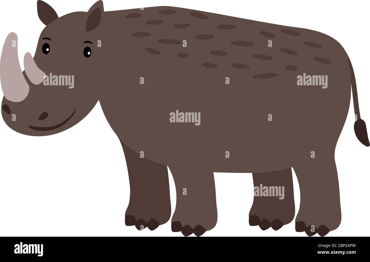Icona di cartone animato di Rhino grigio sicuro su sfondo bianco, illustrazione vettoriale Illustrazione Vettoriale