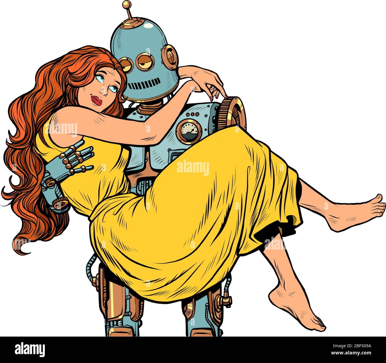 robot e donna di coppia di amore Illustrazione Vettoriale