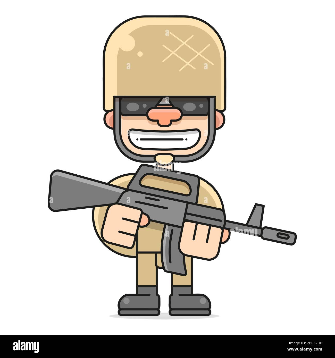 Illustrazione di un serviceman militare soldato americano guardando avanti, illustrazione vettoriale su sfondo bianco Illustrazione Vettoriale