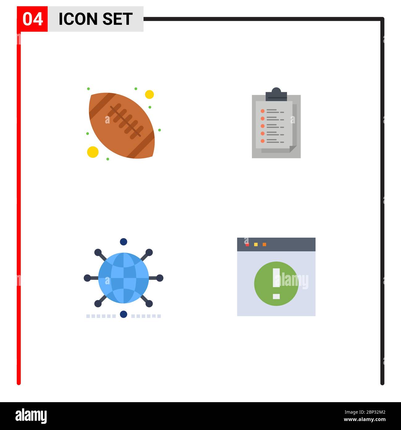 Pacchetto interfaccia utente di 4 icone base piatte di american ball, globale, scuola superiore, risultato, business elementi editabili Vector Design Illustrazione Vettoriale
