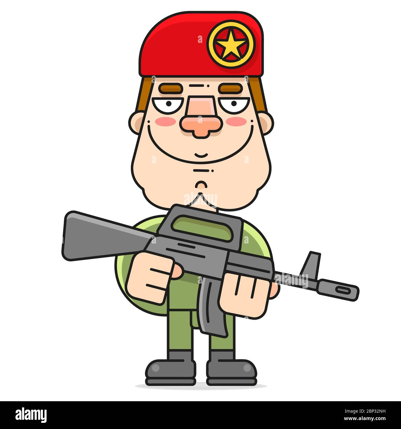 Soldato in un beretto rosso. Icona vettoriale Cartoon Soldier Red Beret per Web Design isolato su sfondo bianco Illustrazione Vettoriale