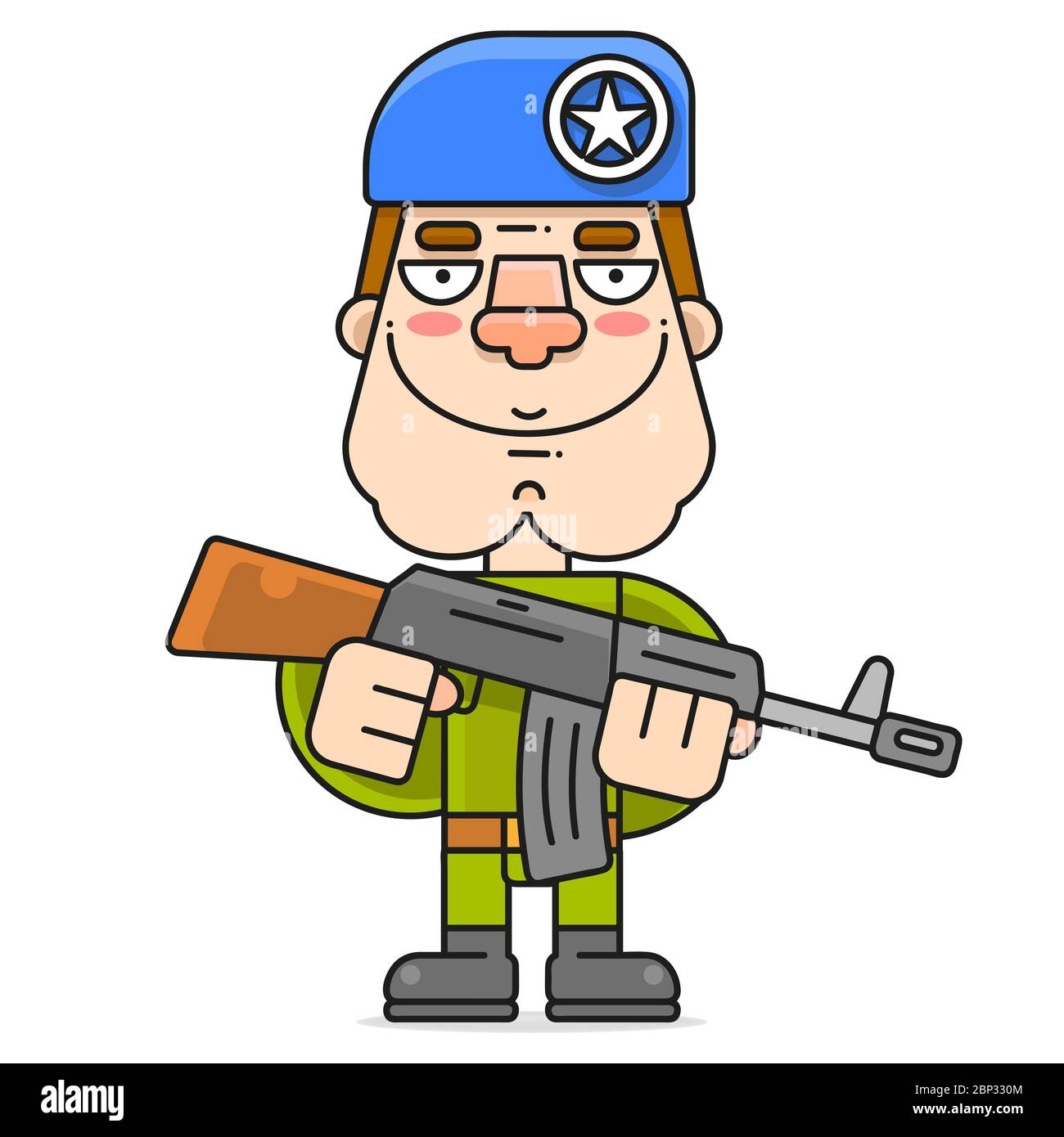 Soldier in un Beret e un'illustrazione di macchina del vettore di pistola su UNO sfondo bianco Illustrazione Vettoriale