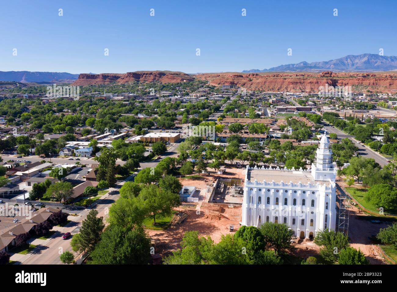 Vista aerea del Tempio Mormon a St. George, Utah Foto Stock