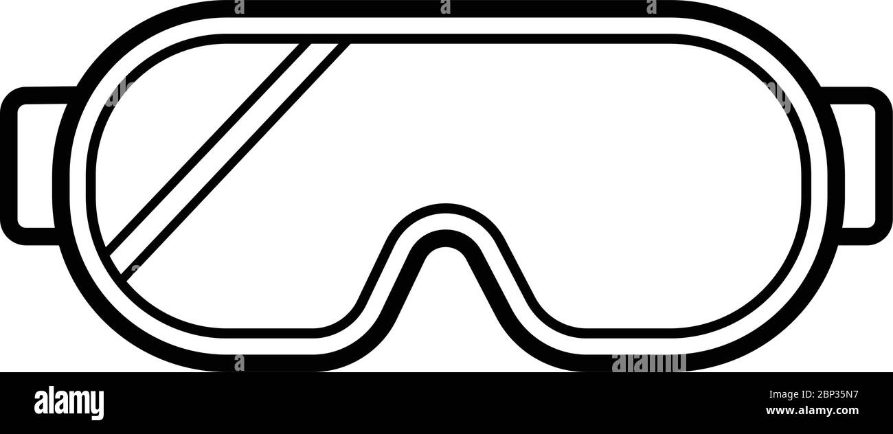 Icona della linea di occhiali di sicurezza, isolata su bianco Illustrazione Vettoriale