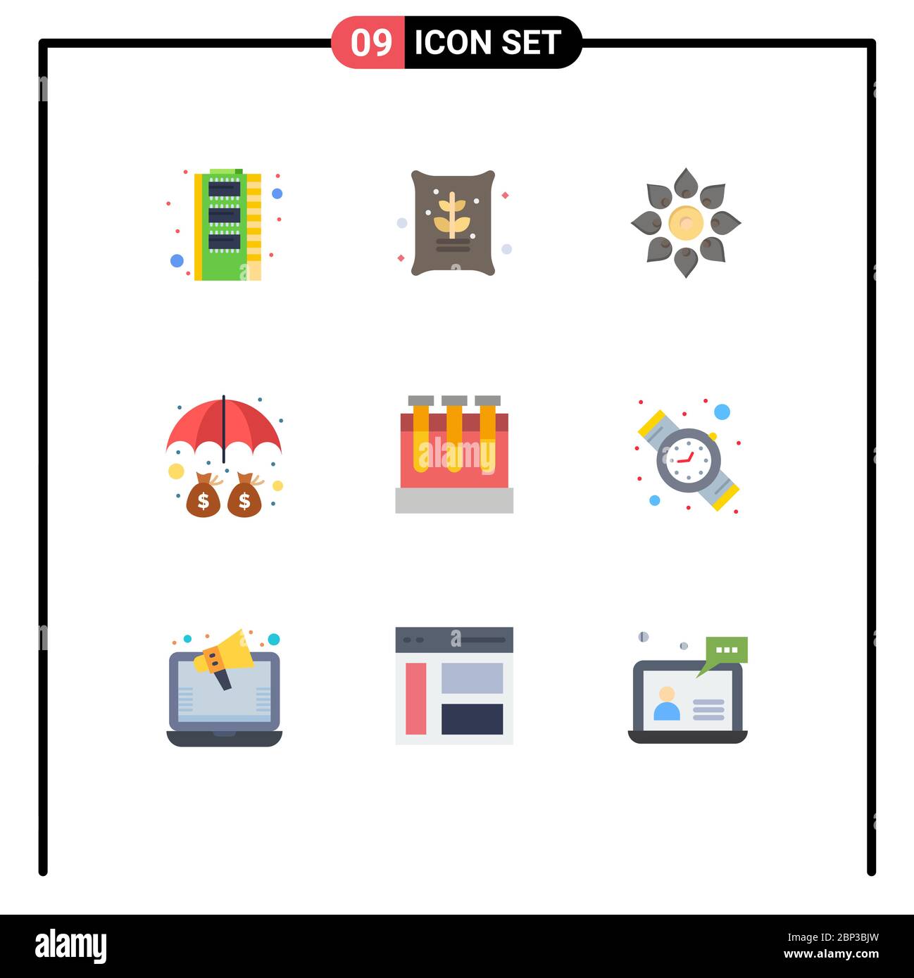 9 interfaccia utente Flat Color Pack di segni e simboli moderni di protezione, denaro, celebrare, deposito, elementi di disegno vettoriale editabili indù Illustrazione Vettoriale