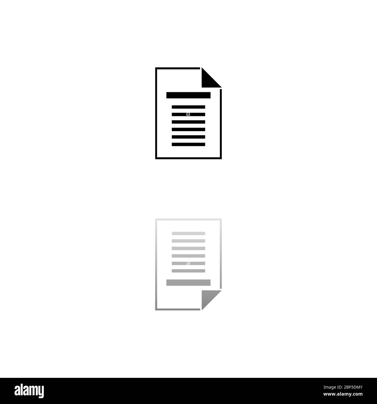 Documento. Simbolo nero su sfondo bianco. Illustrazione semplice. Icona vettore piatto. Specchia ombra di riflessione. Può essere utilizzato in logo, Web, dispositivi mobili e UI U. Illustrazione Vettoriale