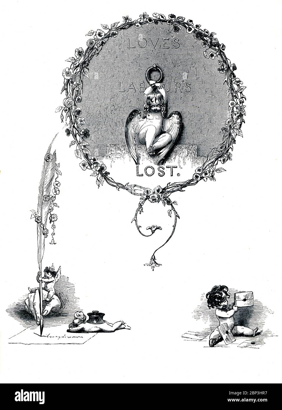 Love's Labors Lost, frontespizio di libri vittoriani per la prima commedia romantica sul Re di Navarra, dal libro illustrato del 1849 Heroines of Shakespeare Foto Stock