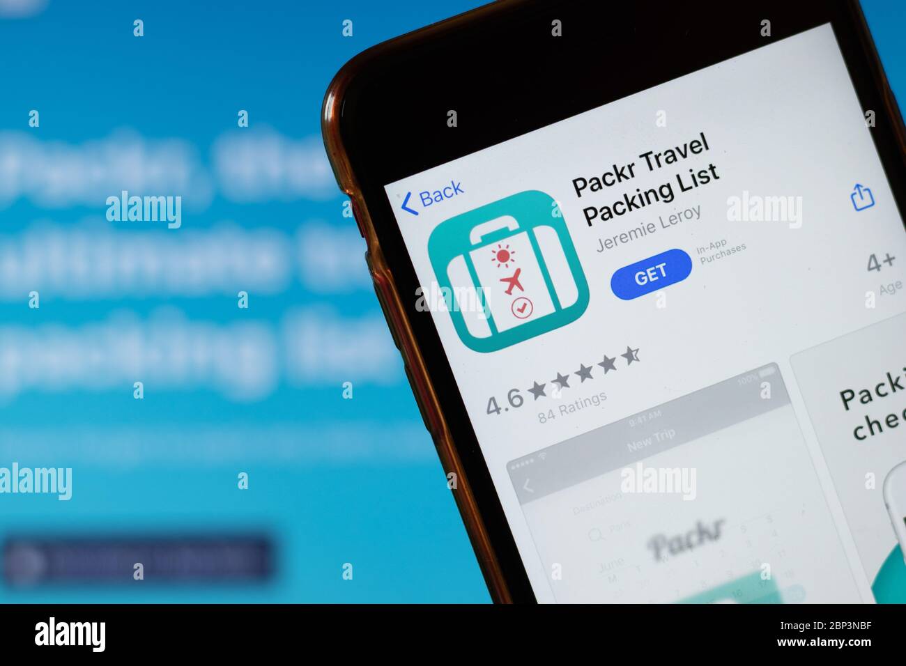 New York, USA - 15 Maggio 2020: Packr Travel Packer Packing List logo app mobile sullo schermo del telefono, icona primo piano, Editoriale illustrativo Foto Stock