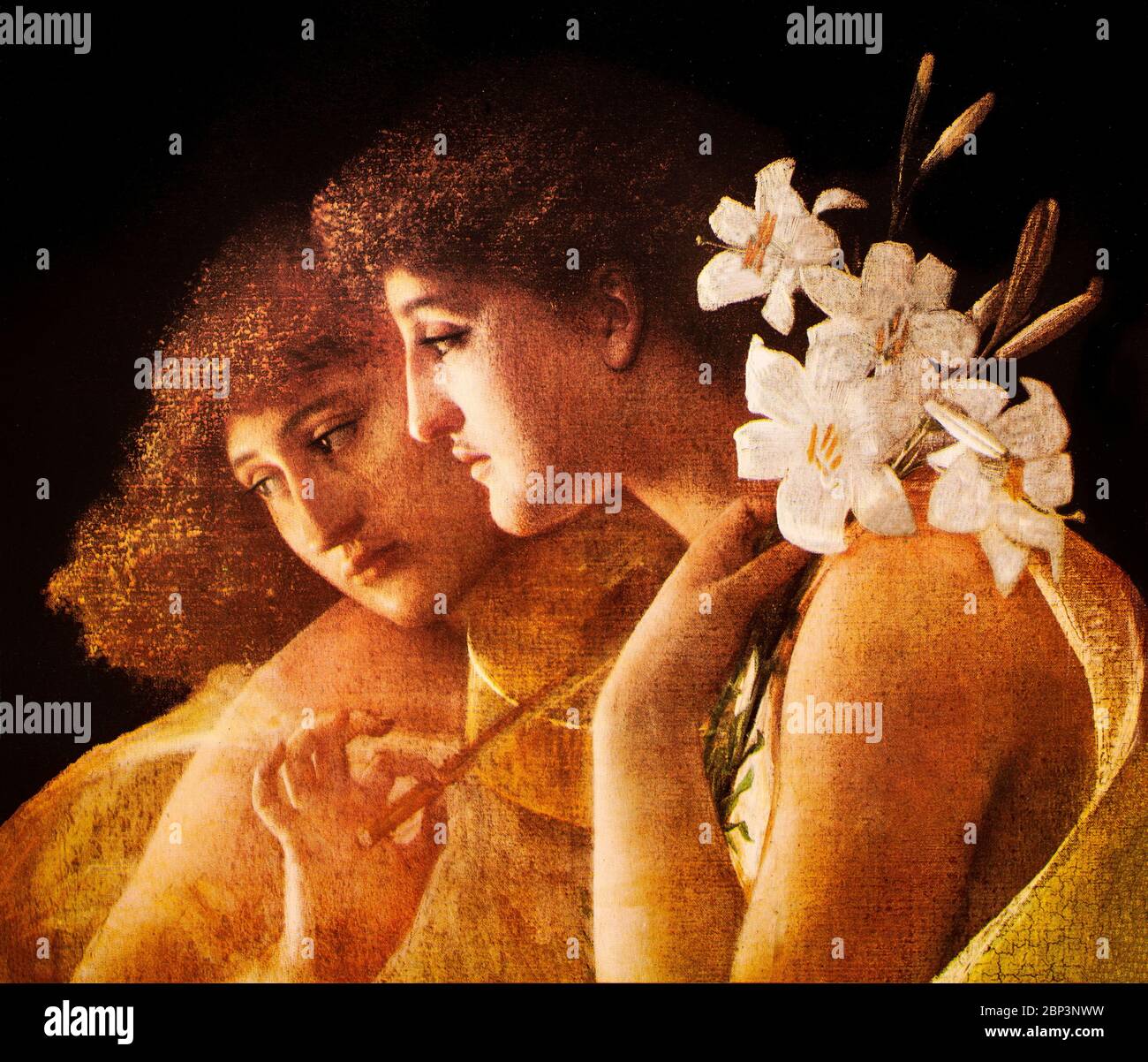 "Due Angeli" di Charles-Auguste Sellier o, secondo alcune fonti, Charles-François Sellier (1830-1882), pittore francese specializzato in soggetti mitologici e storici. Sebbene non ben noti durante la sua vita, alcune delle sue opere sono considerate precursori dell'Art Nouveau. Foto Stock