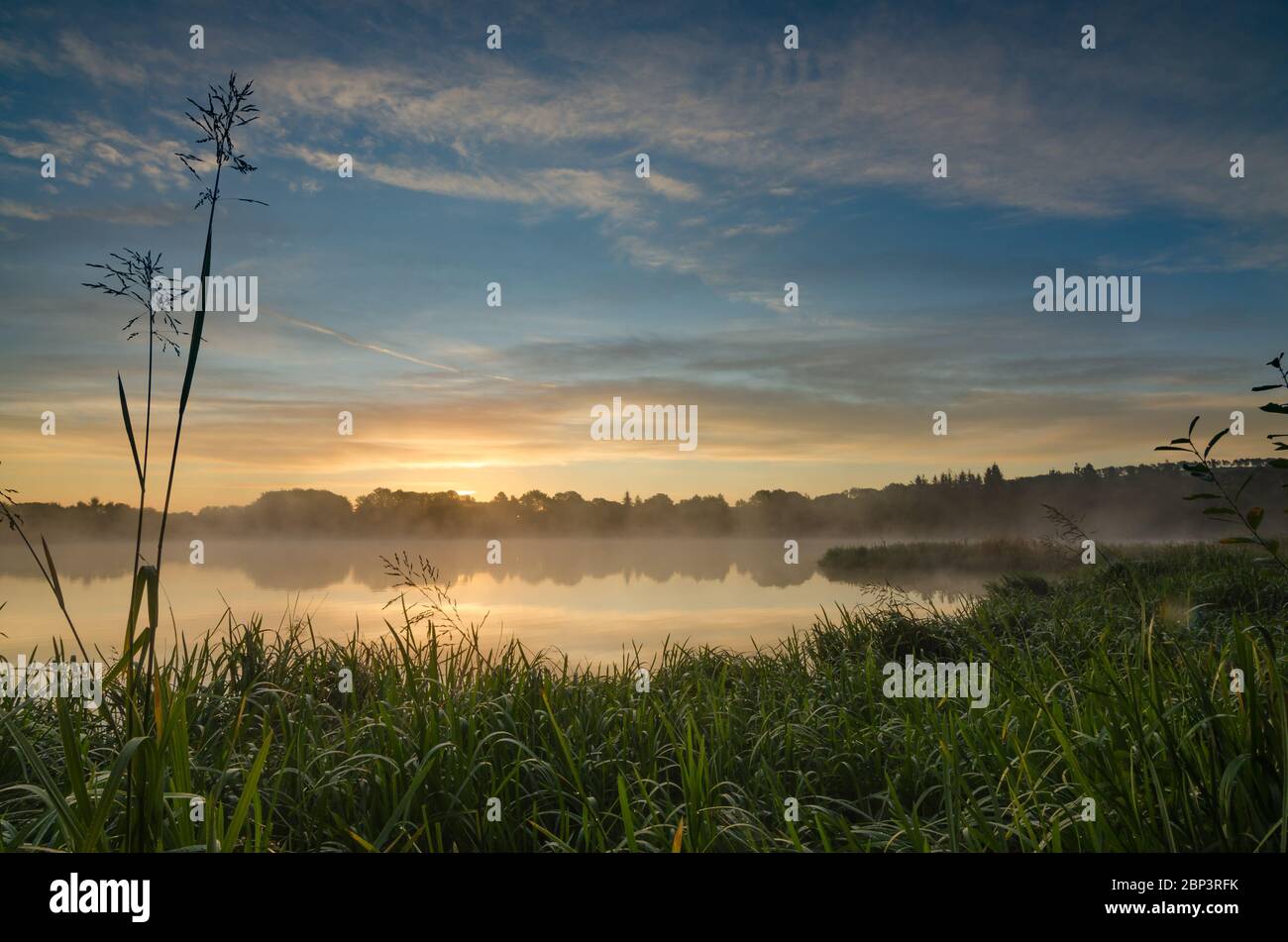 Alba di prima mattina a Forfar Loch, Angus Scozia. Foto Stock