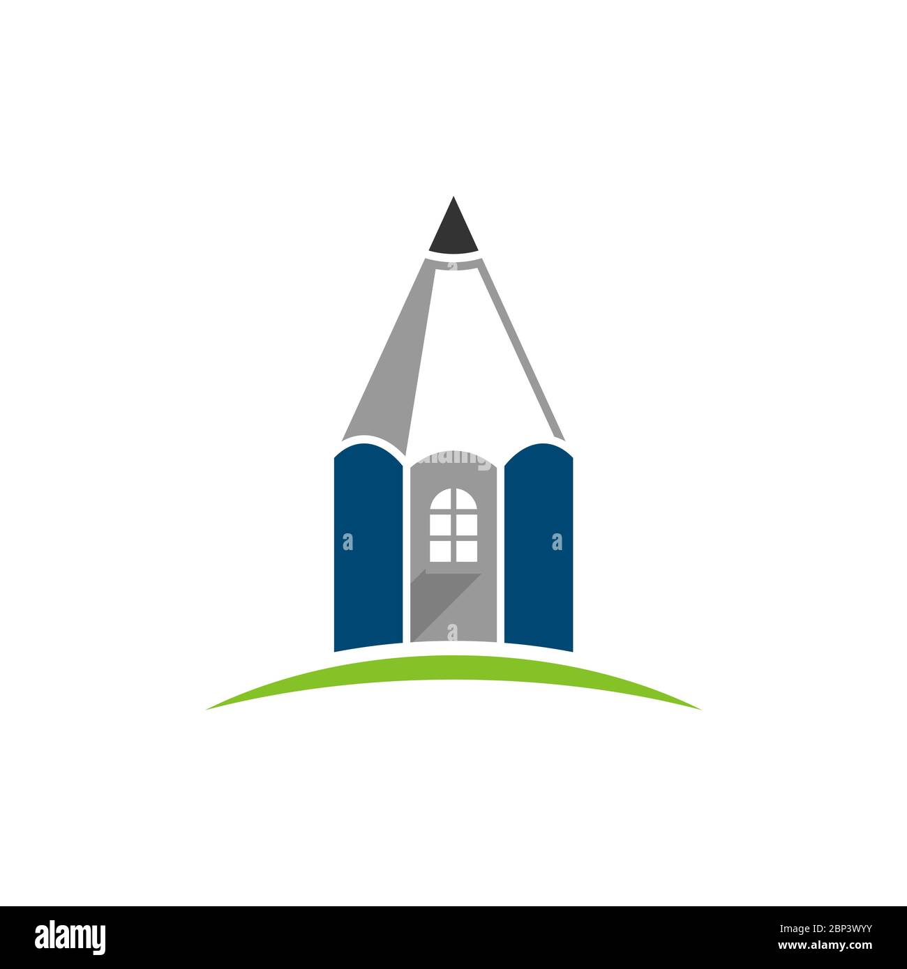Disegno di illustrazione del modello del logo della matita del castello. EPS vettoriale 10. Foto Stock
