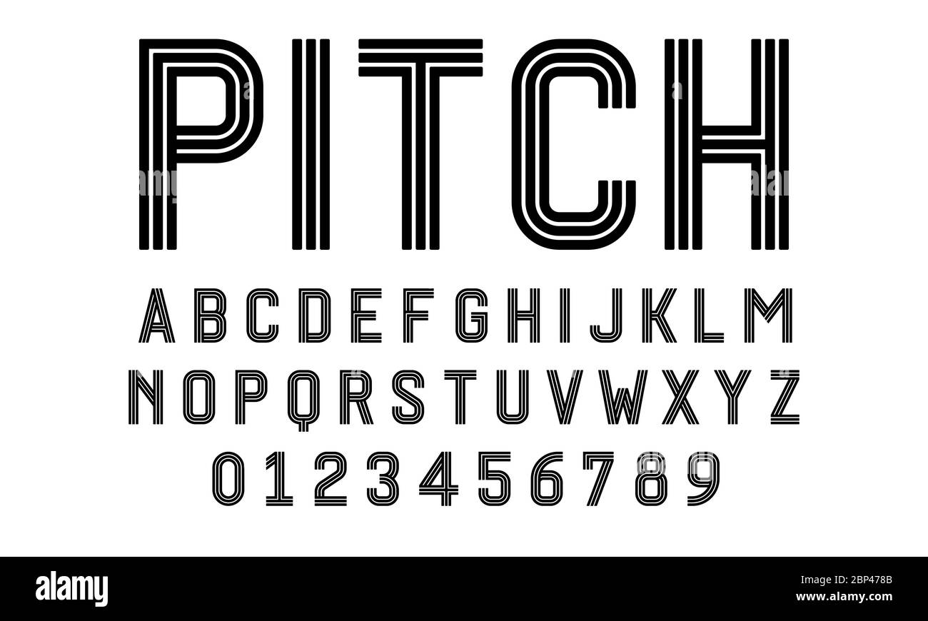 Set di font alfabeti lettere e numeri astratti moderno design con linee illustrazione vettoriale Illustrazione Vettoriale