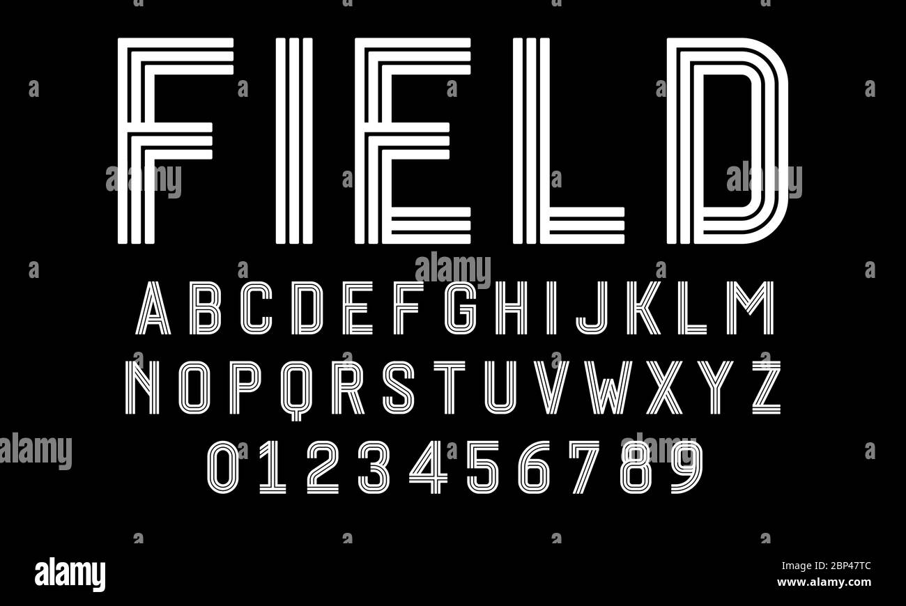 Set di font alfabeti lettere e numeri astratti moderno design con linee illustrazione vettoriale Illustrazione Vettoriale