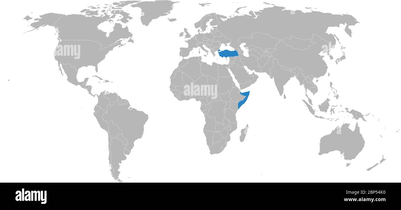 Somalia, turchia, paesi isolati sulla mappa mondiale. Sfondo grigio chiaro. Concetti e background aziendali. Illustrazione Vettoriale