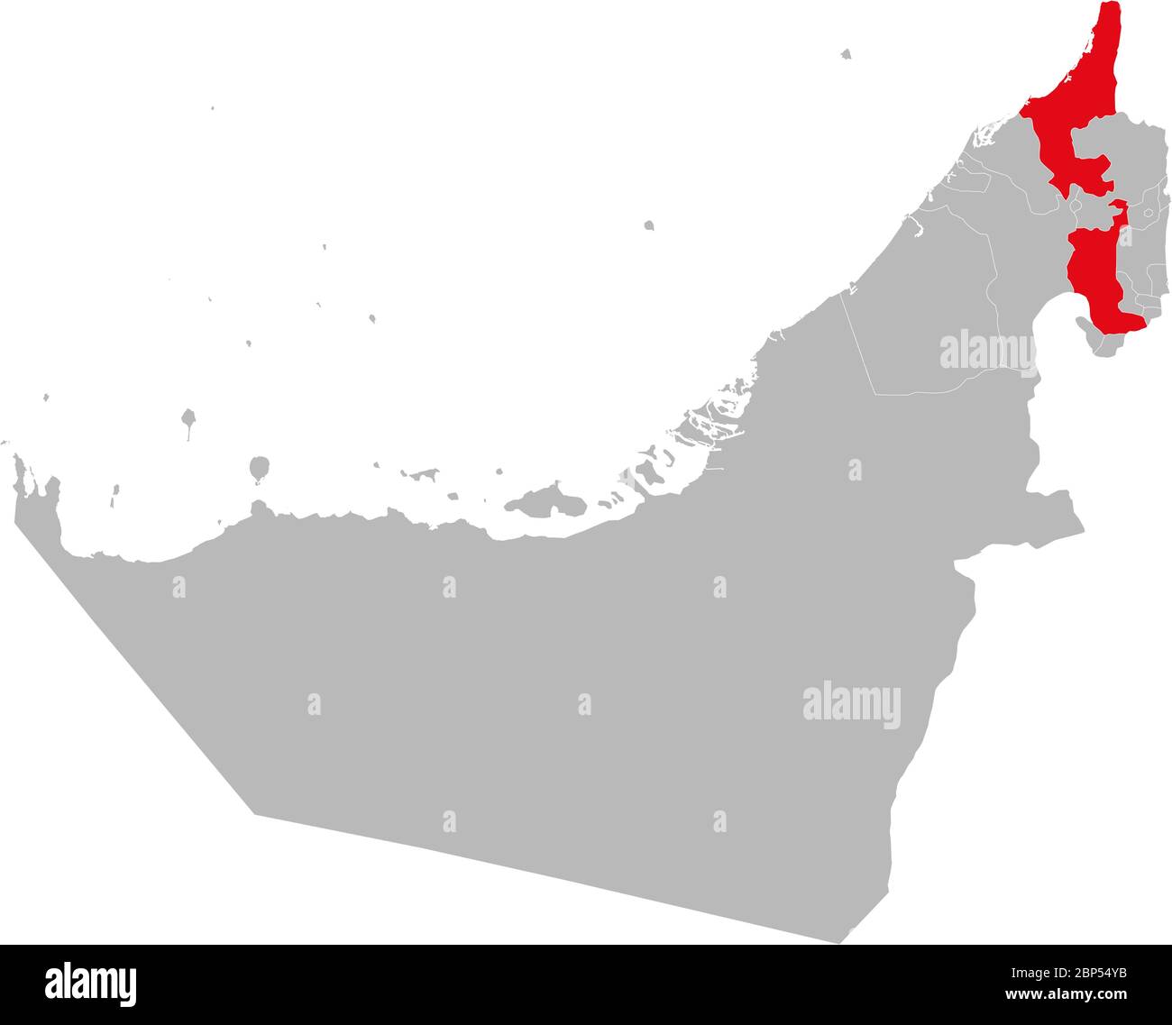 Stato RAS al-Khaimah evidenziato sulla mappa degli Emirati Arabi Uniti. Concetti e background aziendali. Illustrazione Vettoriale