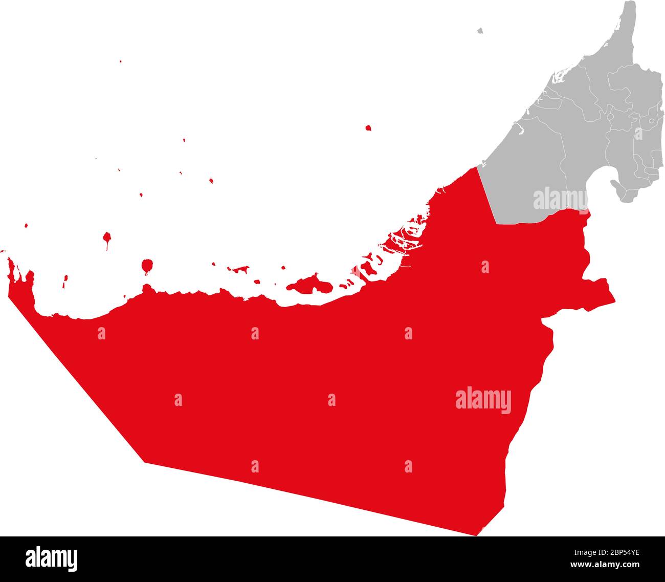 Stato di Abu Dhabi evidenziato sulla mappa degli Emirati Arabi Uniti. Concetti e background aziendali. Illustrazione Vettoriale