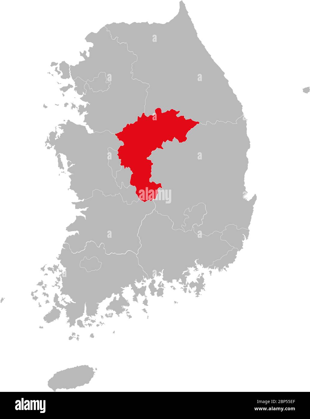 Provincia di chungcheong nord evidenziata sulla mappa della corea del Sud. Concetti e background aziendali. Illustrazione Vettoriale