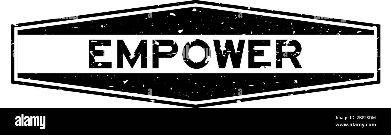 Grunge nero Empower parola esagonale guarnizione in gomma timbro su sfondo bianco Illustrazione Vettoriale