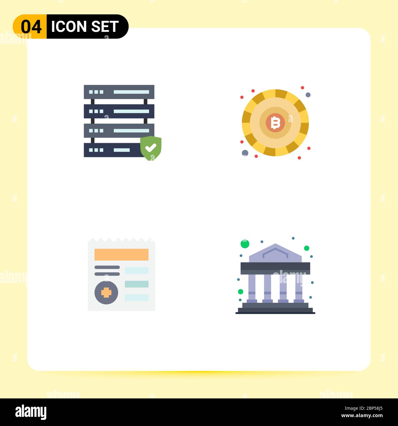 Set moderno di 4 icone piatte Pictografo di dati, medico, blockchain, elementi di base, commerciale Editable Vector Design Illustrazione Vettoriale