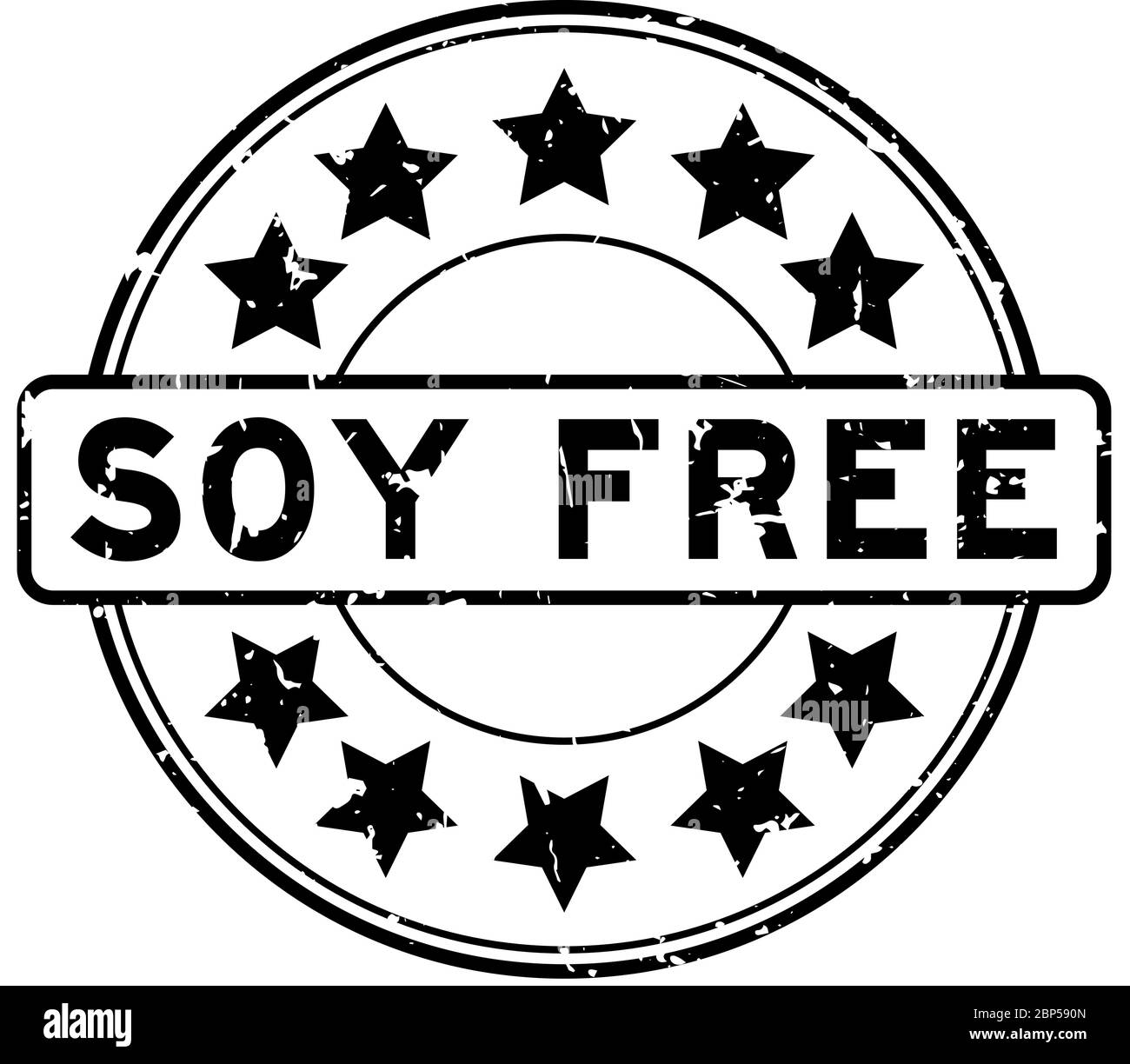 Grunge parola libera di soia nera con icona a stella sigillo rotondo di gomma stampigliata su sfondo bianco Illustrazione Vettoriale