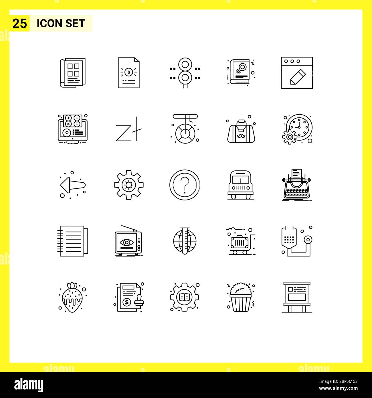 Moderno set di 25 linee e simboli come lettura, libro, file, trasporto, traffico elementi di disegno vettoriale editabili Illustrazione Vettoriale
