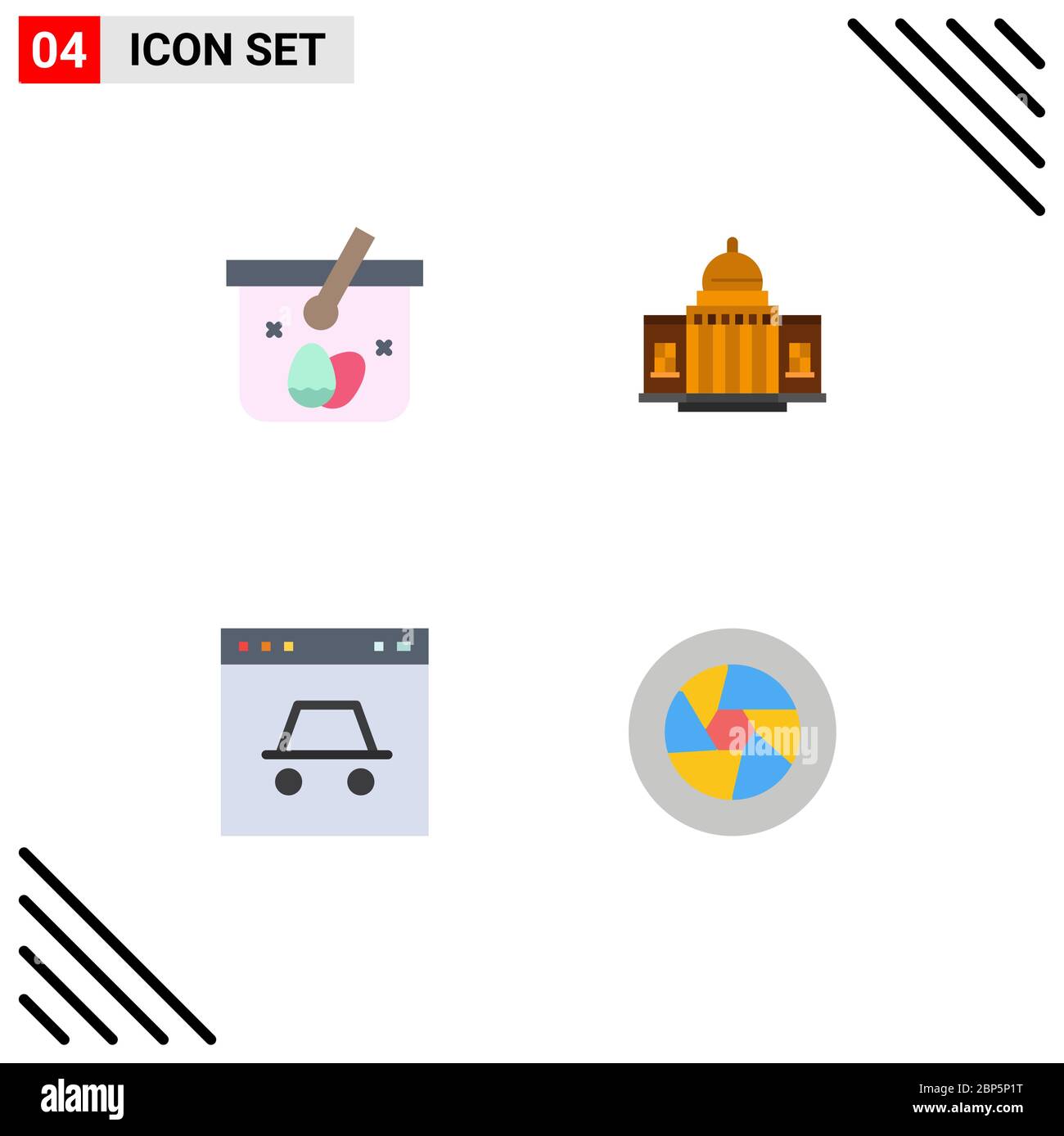 Set di 4 icone commerciali piatte per cestelli, edifici, pasqua, bianco, hacker elementi di disegno vettoriale editabili Illustrazione Vettoriale