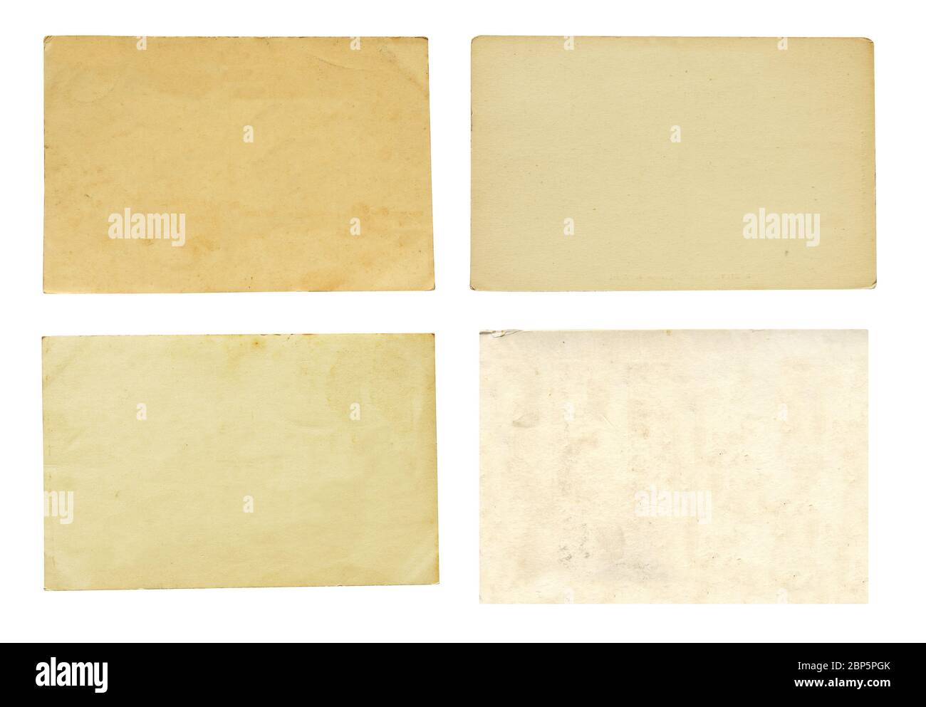 Serie di fogli di carta retrò. Raccolta di vecchie schede di carta usate. Isolato su sfondo bianco Foto Stock
