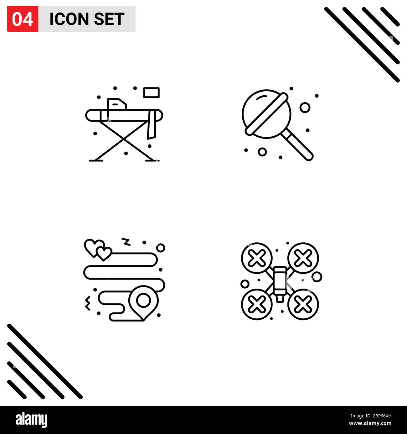 4 icone creative segni e simboli moderni di casa, posizione, tavolo, zucchero, Cam Editable Vector Design Elements Illustrazione Vettoriale