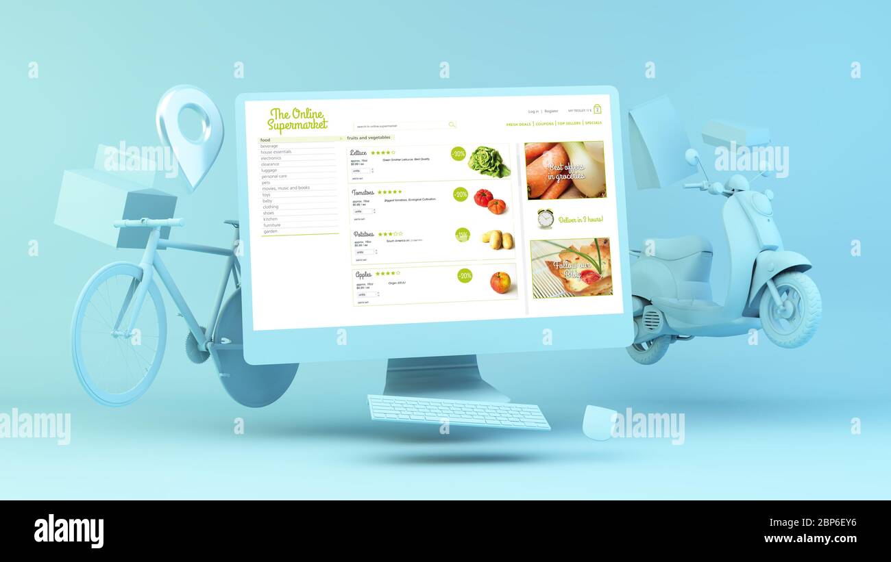 supermercato online concetto di consegna ordini 3d rendering Foto Stock