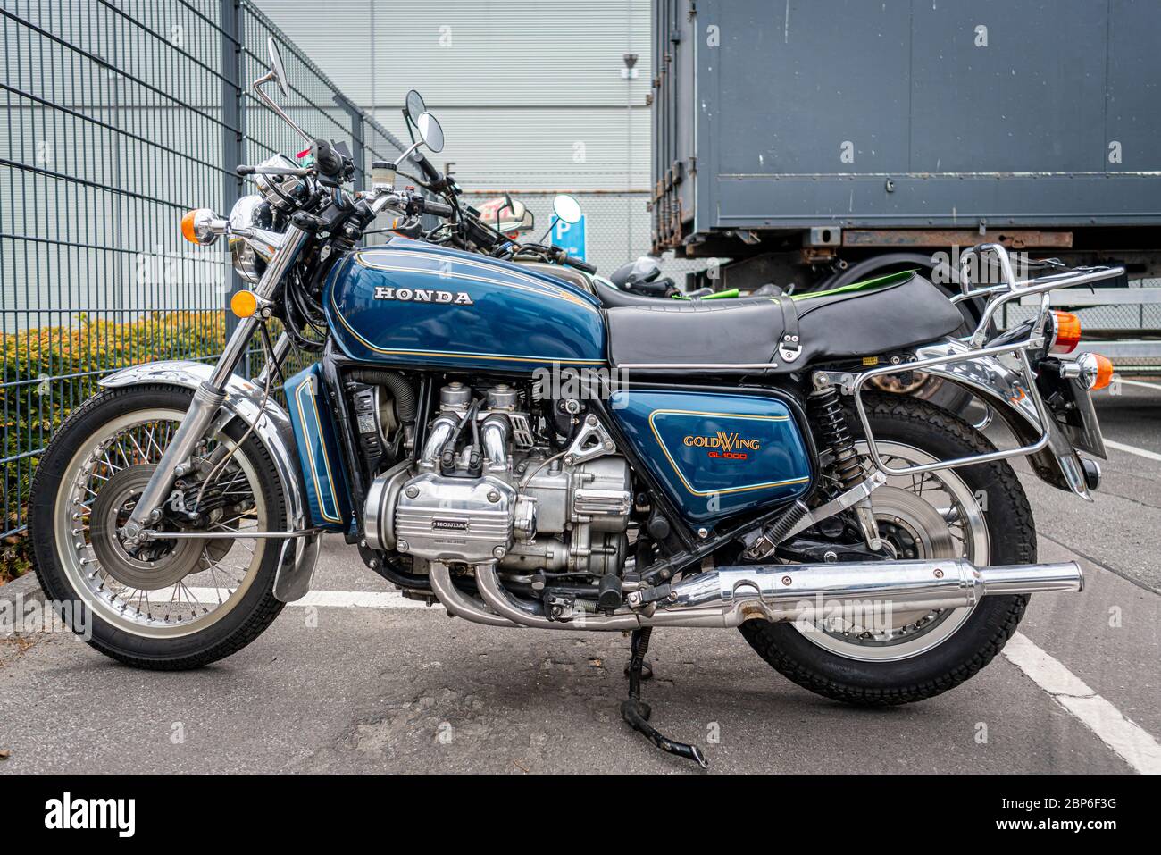 Berlino - 11 Maggio 2019: Moto HONDA GL 1000 Gold Wing, 1975. 32Th Berlin-Brandenburg Oldtimer giorno. Foto Stock