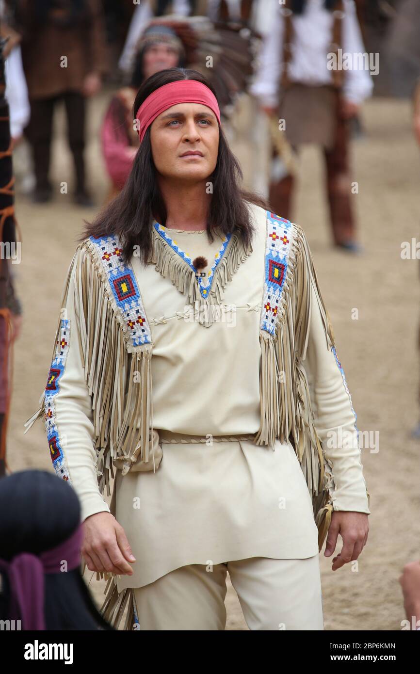 Alexander Klaws (Winnetou), introduzione stampa della nuova stagione del Kayl May Festival sotto avvoltoi - il Figlio del Baehrenjaeger, Bad Segeberg, 21.06.2019 Foto Stock