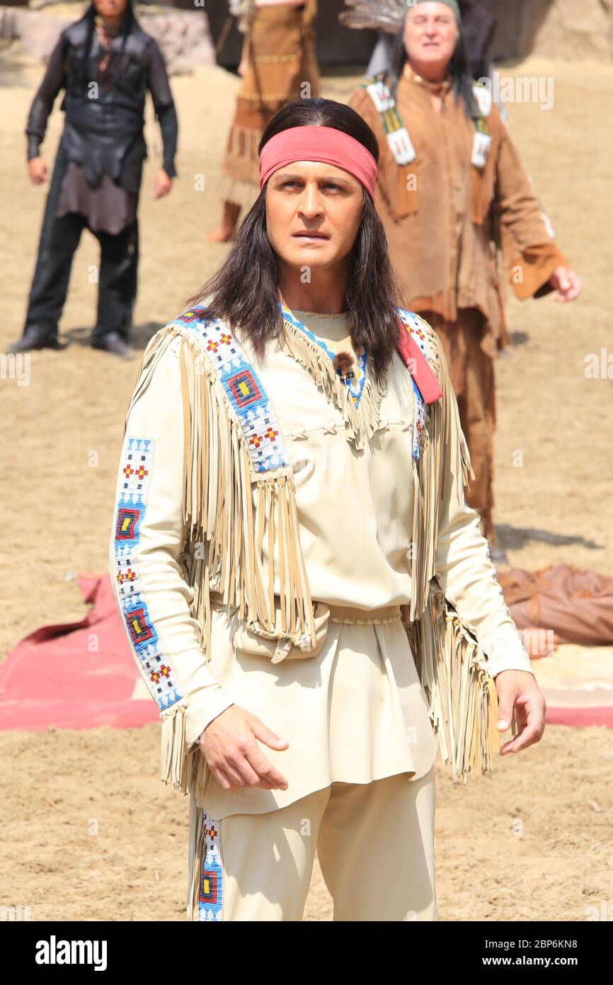 Alexander Klaws (Winnetou), introduzione stampa della nuova stagione del Kayl May Festival sotto avvoltoi - il Figlio del Baehrenjaeger, Bad Segeberg, 21.06.2019 Foto Stock