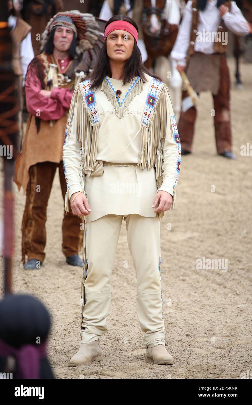 Alexander Klaws (Winnetou), introduzione stampa della nuova stagione del Kayl May Festival sotto avvoltoi - il Figlio del Baehrenjaeger, Bad Segeberg, 21.06.2019 Foto Stock