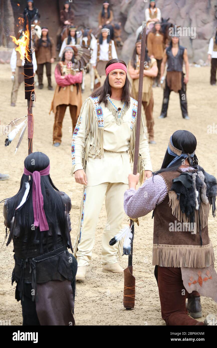 Alexander Klaws (Winnetou), introduzione stampa della nuova stagione del Kayl May Festival sotto avvoltoi - il Figlio del Baehrenjaeger, Bad Segeberg, 21.06.2019 Foto Stock