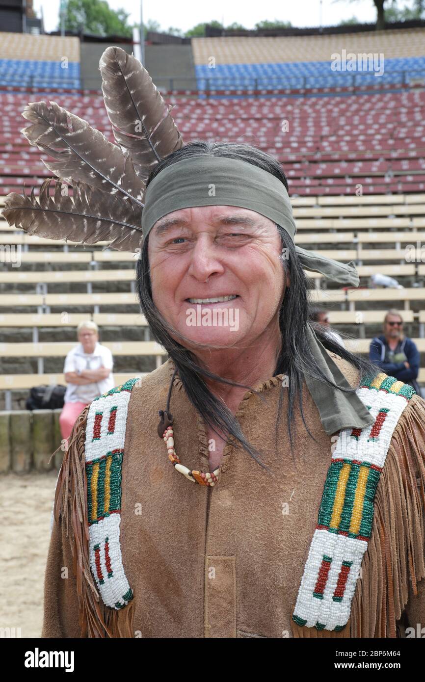 Harald Wieczorek (Tokvi-Tey), introduzione stampa della nuova stagione del Kayl May Festival sotto avvoltoi - il Figlio del Baehrenjaeger, Bad Segeberg, 21.06.2019 Foto Stock