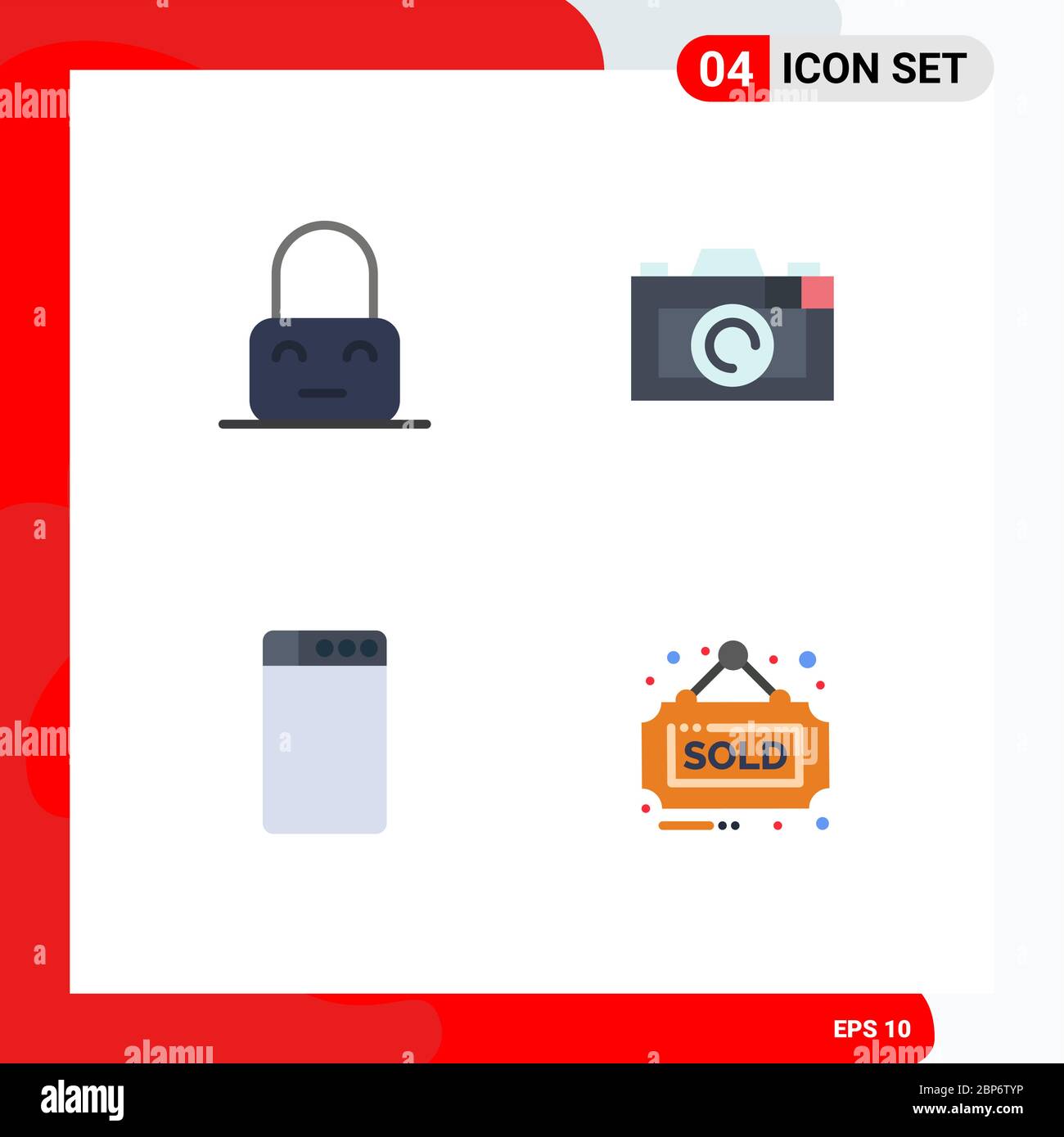 Pacchetto interfaccia utente di 4 icone piatte di base di controllo, tenuta, parentale, foto, segno elementi di disegno vettoriale editabili Illustrazione Vettoriale