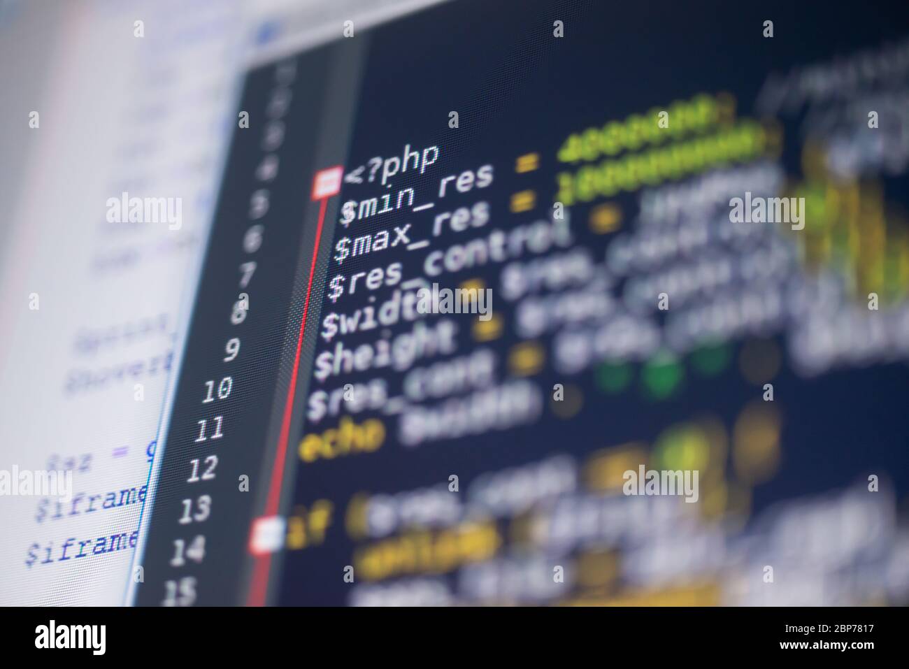 Codice PHP su un monitor, concetto di programmazione Foto Stock
