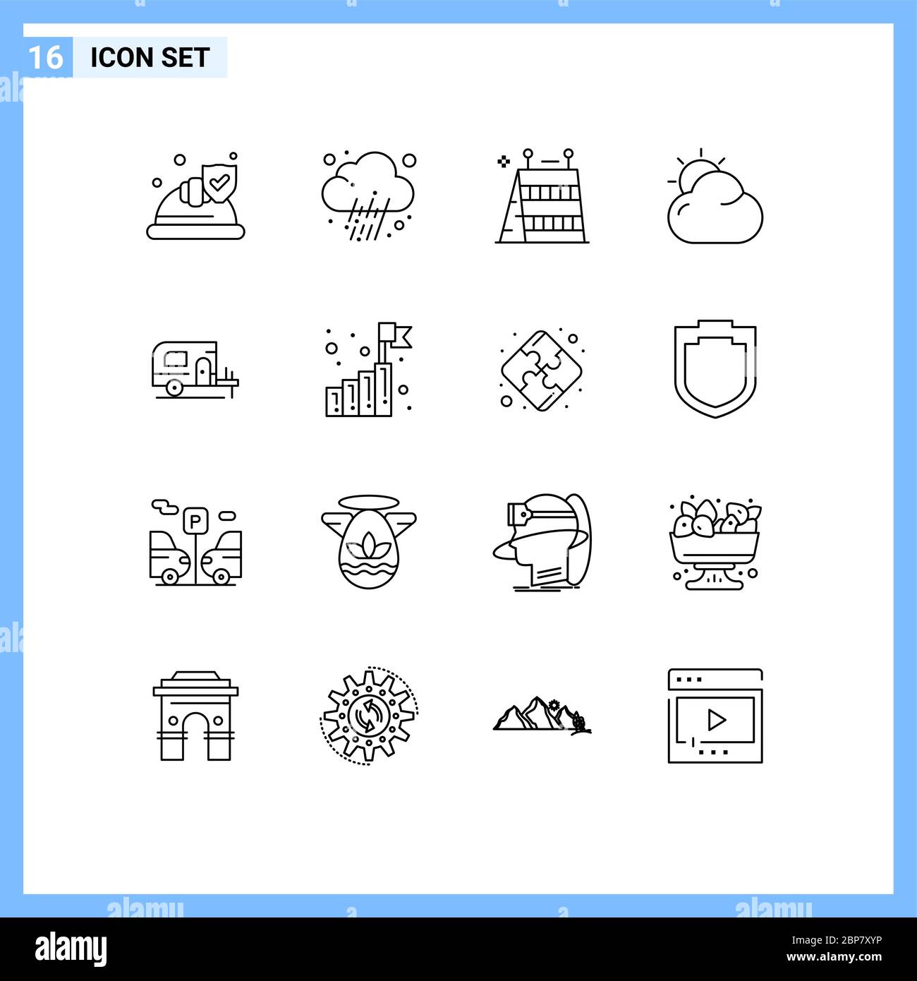 16 icone creative segni e simboli moderni di campo, sole, barriera, shinning, cloud elementi editabili di disegno vettoriale Illustrazione Vettoriale