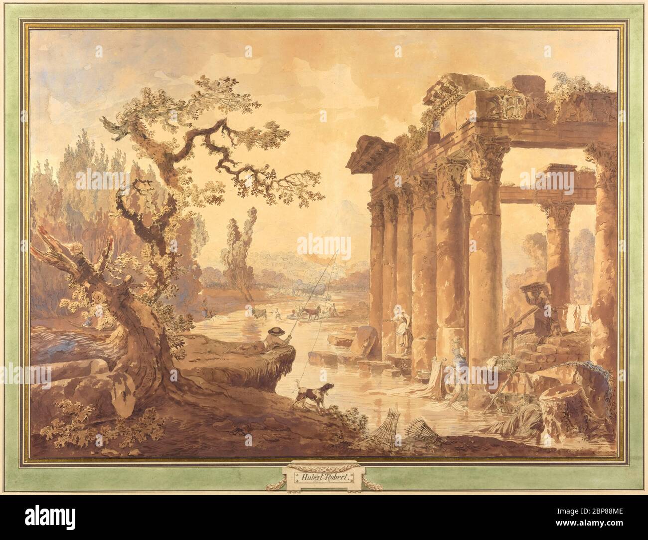 Hubert Robert, Paesaggio con rovine, disegno, 1772 Foto Stock