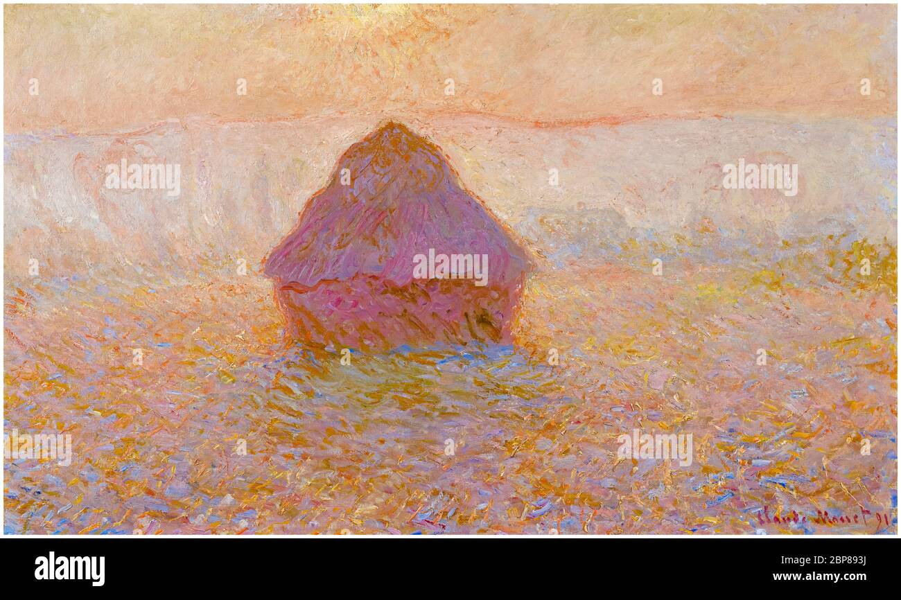 Claude Monet, Grainstack: Sole nella Mist, pittura di paesaggio, 1891 Foto Stock