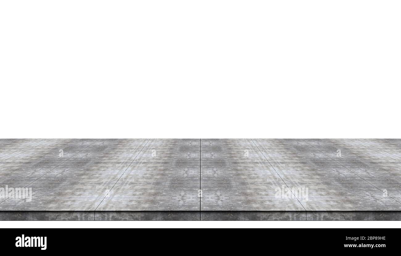 Pavimento vuoto in cemento isolato su sfondo bianco per esposizione o prodotto mockup. Foto Stock