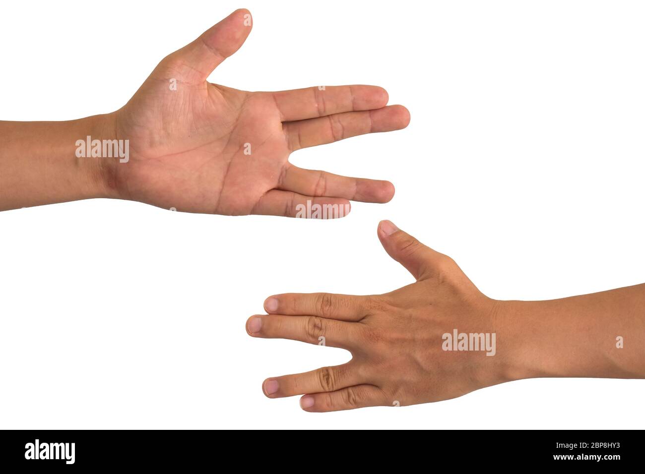 uomo anteriore e posteriore mani isolate su sfondo bianco. con tracciato di ritaglio. Foto Stock