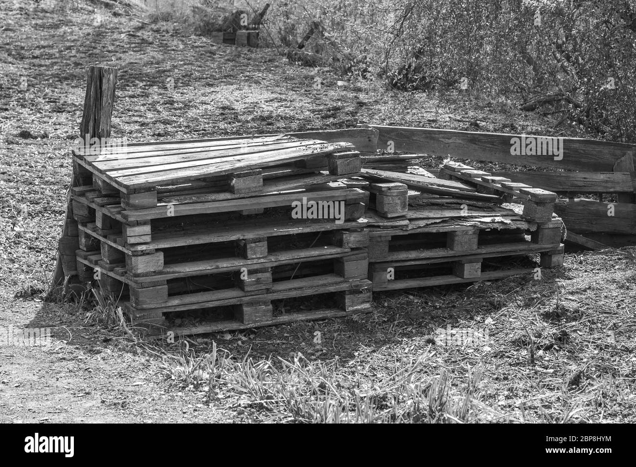 Pallet Rotti Recinzione per pallets Foto e Immagini Stock in Bianco e Nero - Alamy