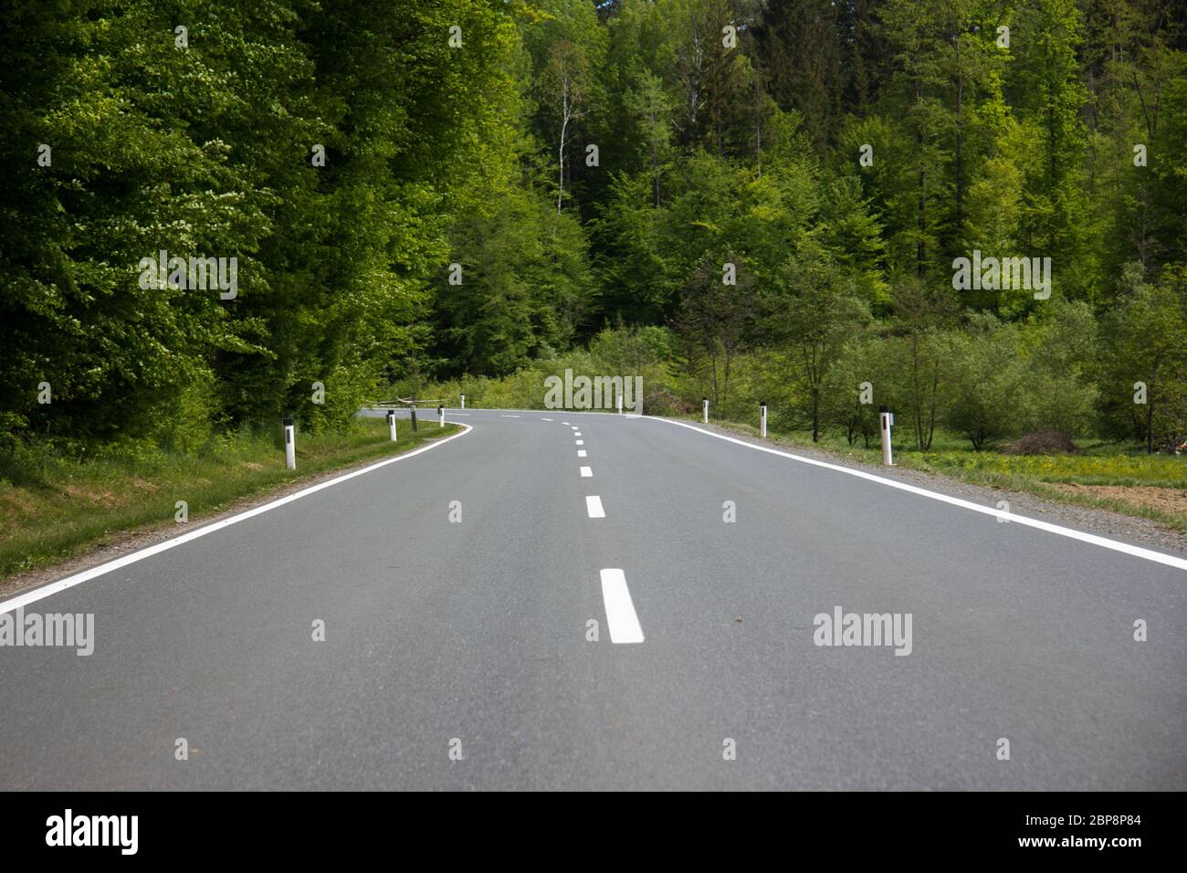 Trockene Asphaltstraße auf dem Land im Frühjahr am Tag Foto Stock